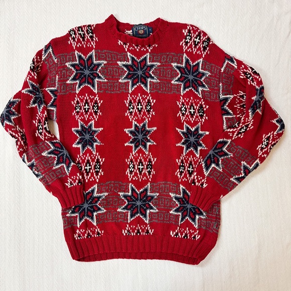 90s Ralph Lauren CHAPS hand knit chunky red snowflake sweater